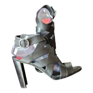 Michael Kors Black Leather Alana Sandals Open Toe Women's Size‎ 9 US